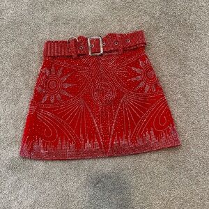 Mango Red Studded Mini Skirt